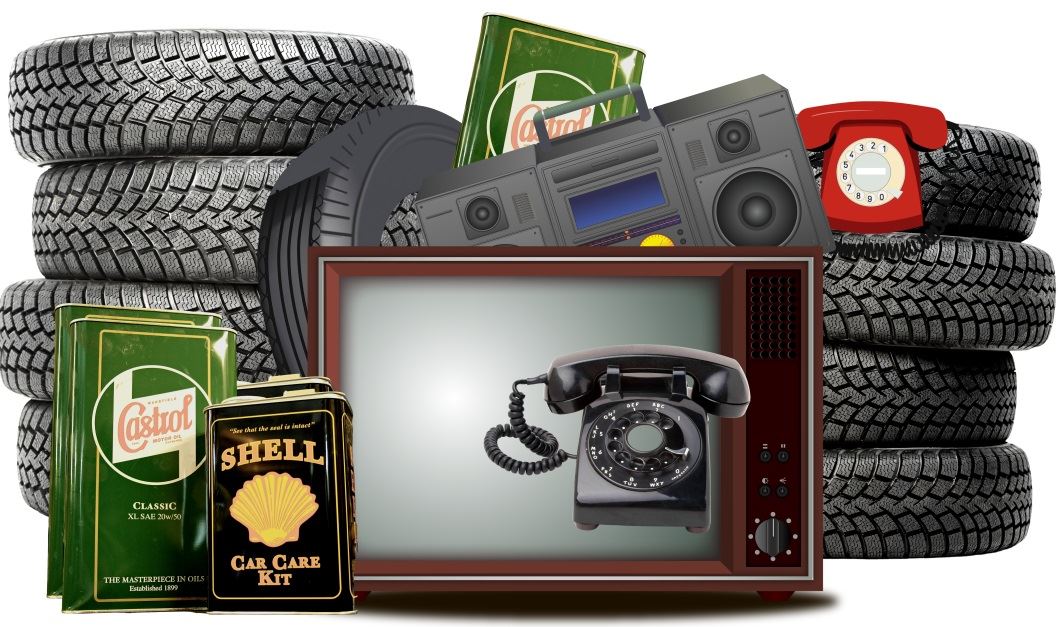 Pictures of tires oil and electronics