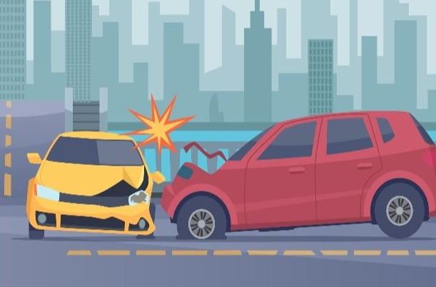 Cartoon showing two cars crashing