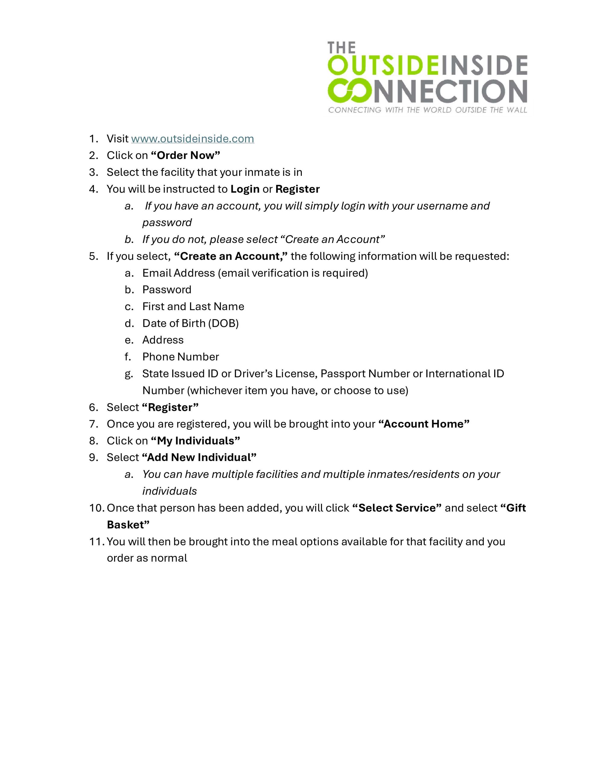 Outside/Inside Ordering Instructions